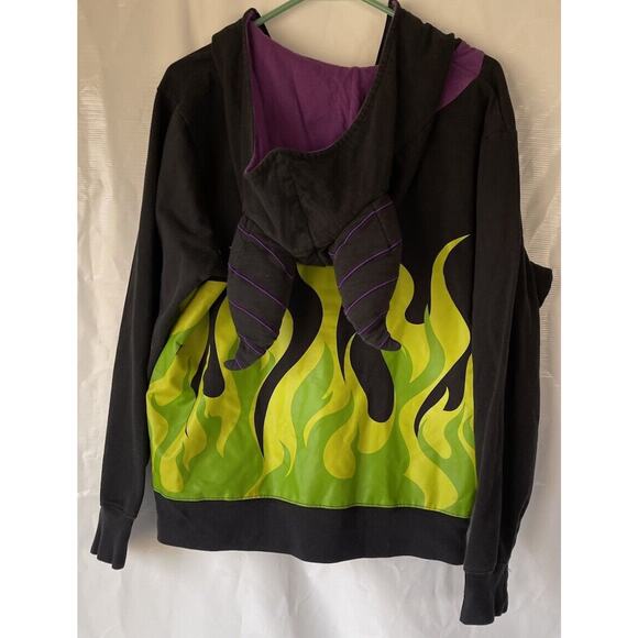 Disney Parks Women's Maleficent Black Flame Zip Up Hoodie with Horns size XXL - Picture 2 of 9